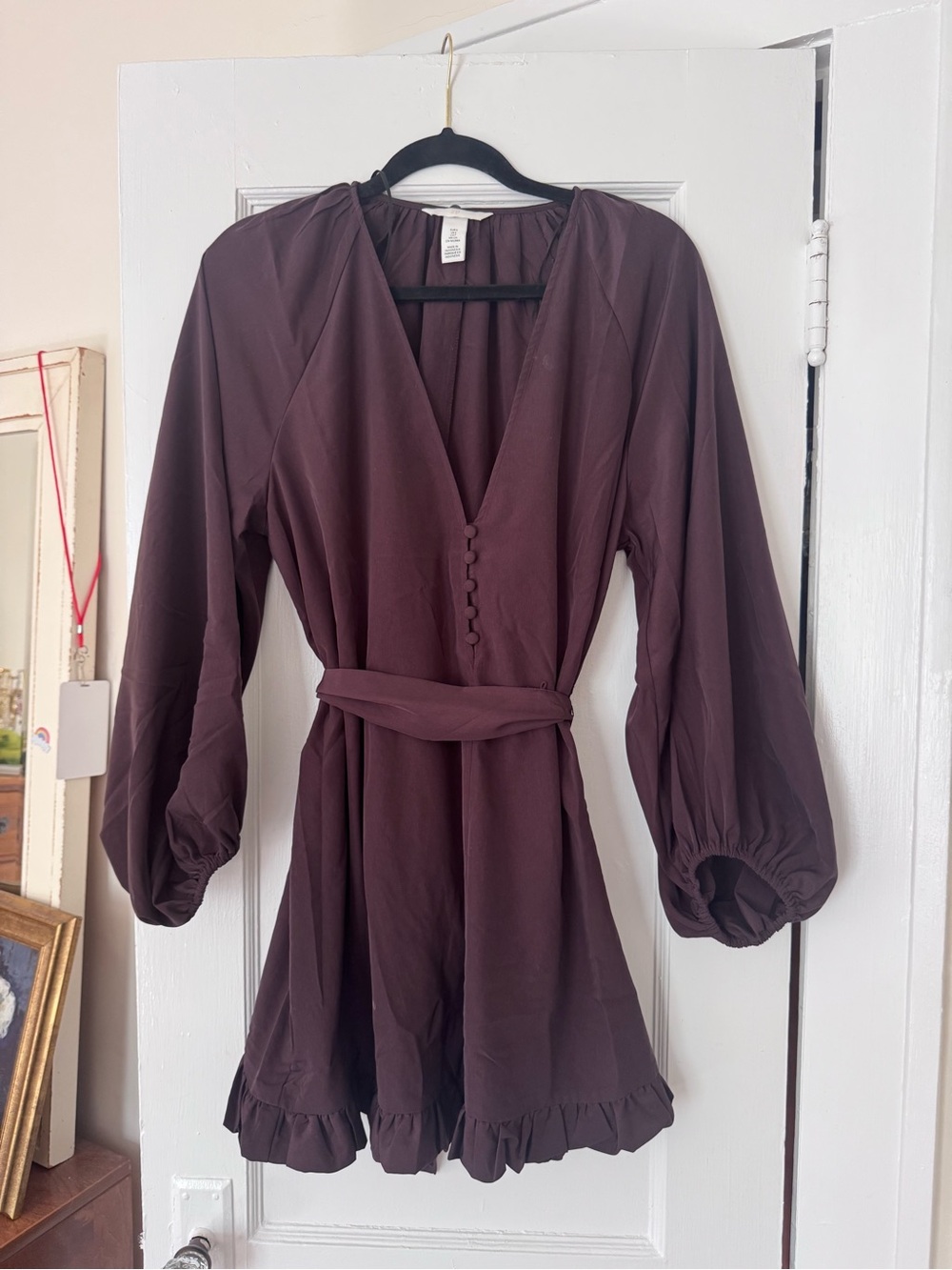 H&M Plum Brown Long Sleeve Mini Dress